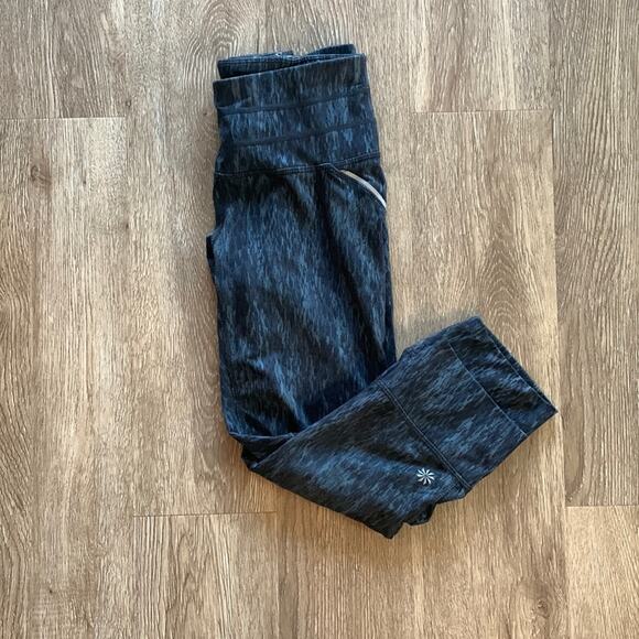 Athleta Relay Capri Leggings Black & Blue Size XS Mid Rise - Picture 1 of 10